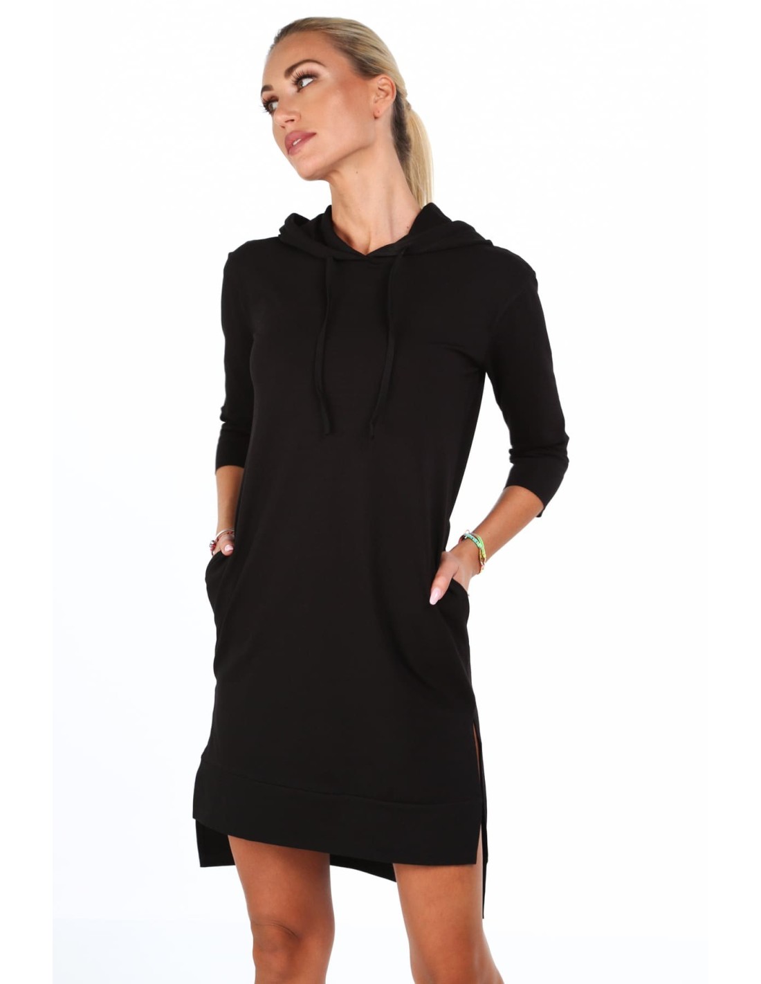 Rochie sport neagra cu gluga 4187 - Magazin online - Boutique